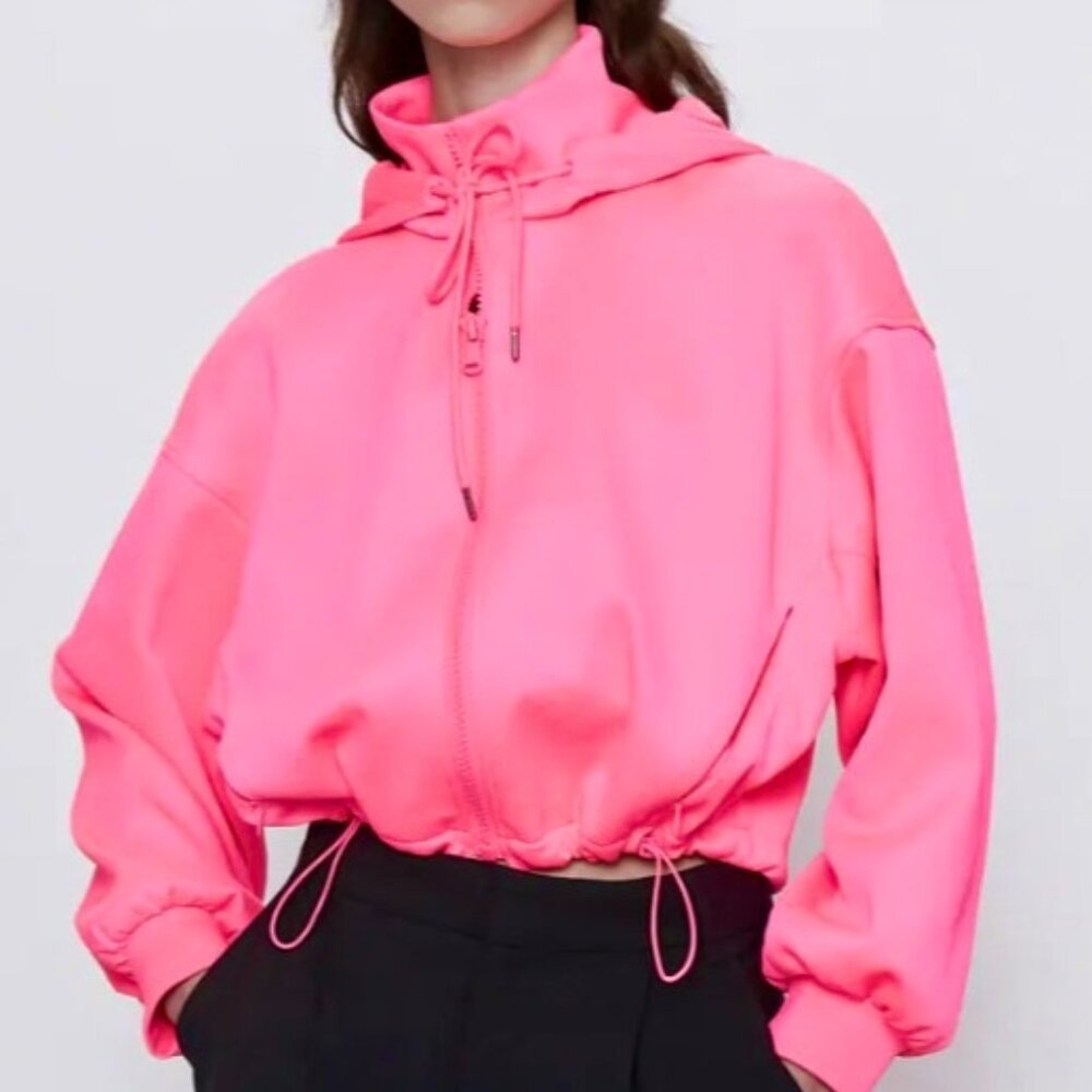 Zara Athletic Hoodie Jacket | Running, Fitness | Neon Pink | Small